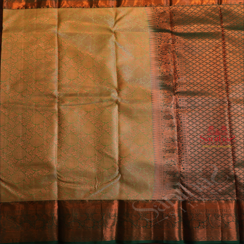 PISTHA GREEN COLOUR BODY WITH JACQUARD FLORAL EMBOSED WITH CONTRAST BLOUSE & BORDER