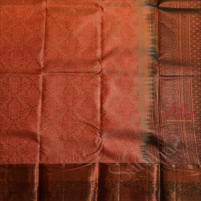 SAND PEACH COLOUR BODY WITH JACQUARD FLORAL EMBOSED WITH CONTRAST BLOUSE & BORDER