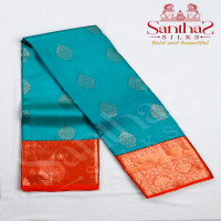 Teel Blue Pure Silk Saree with  Korvai Orange Border