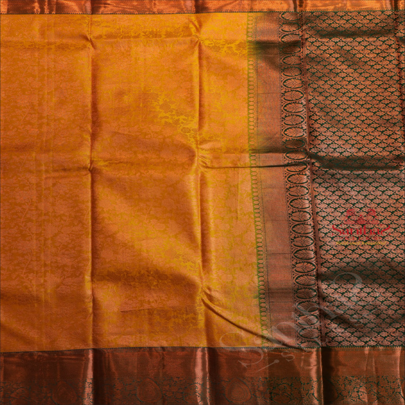 SANDAL COLOUR BODY WITH JACQUARD FLORAL EMBOSED WITH CONTRAST BLOUSE & BORDER