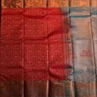 REDISH PINK COLOUR BODY WITH JACQUARD FLORAL EMBOSED WITH CONTRAST BLOUSE & BORDER