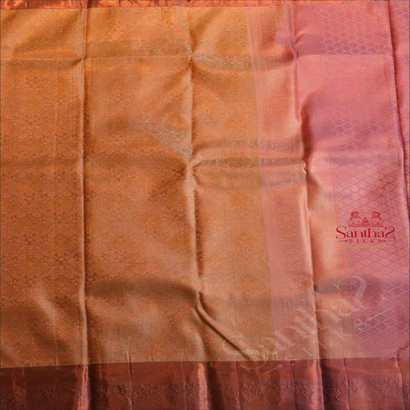 GREYISH SANDAL COLOUR BODY WITH JACQUARD FLORAL EMBOSED WITH CONTRAST BLOUSE & BORDER