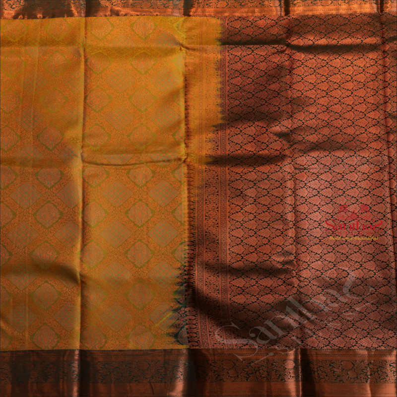 FLUORESCENT GREEN COLOUR BODY WITH JACQUARD FLORAL EMBOSED WITH CONTRAST BLOUSE & BORDER