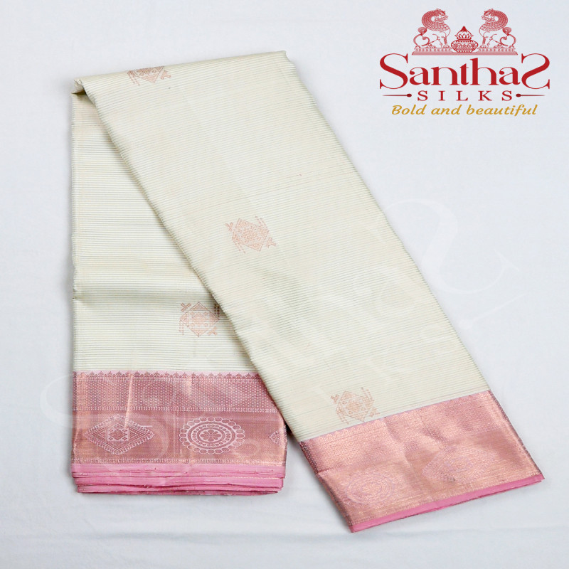 Ivory Color Vairaoosi Pure Silk Saree with Baby Pink Border