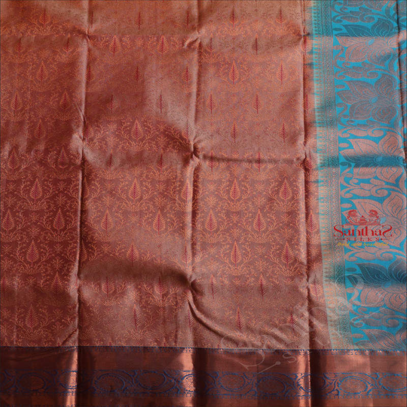 PASTEL PEACH COLOUR BODY WITH JACQUARD FLORAL EMBOSED WITH CONTRAST BLOUSE & BORDER