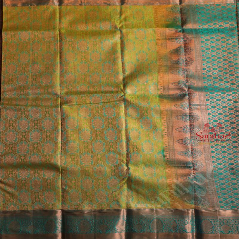 PARROT GREEN COLOUR BODY WITH JACQUARD FLORAL EMBOSED WITH CONTRAST BLOUSE & BORDER