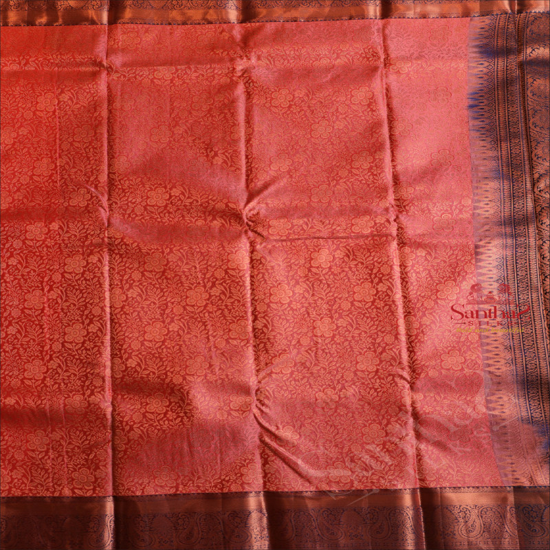 PINK COLOUR BODY WITH JACQUARD FLORAL EMBOSED IN COPPER ZARI WITH CONTRAST BLOUSE & PALLU