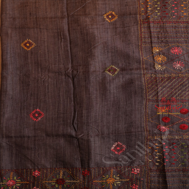 SEMI TUSSAR SAREE WITH LAMBANI WORK IN DENIUM BLUE COLOUR