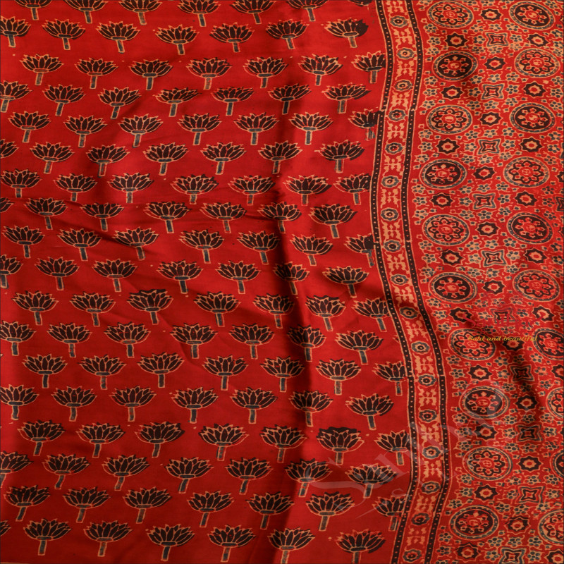 BRICK RED COLOUR MODAL SILK IN AJRAKH PRINT