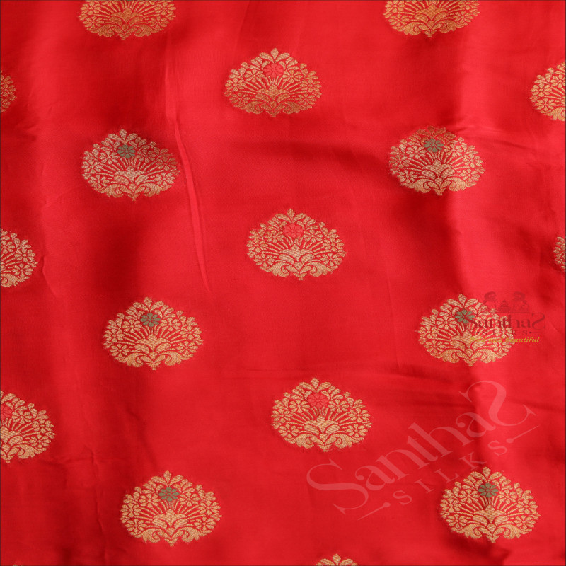 SATIN SEMI BANARAS SILK SAREE IN RED COLOUR