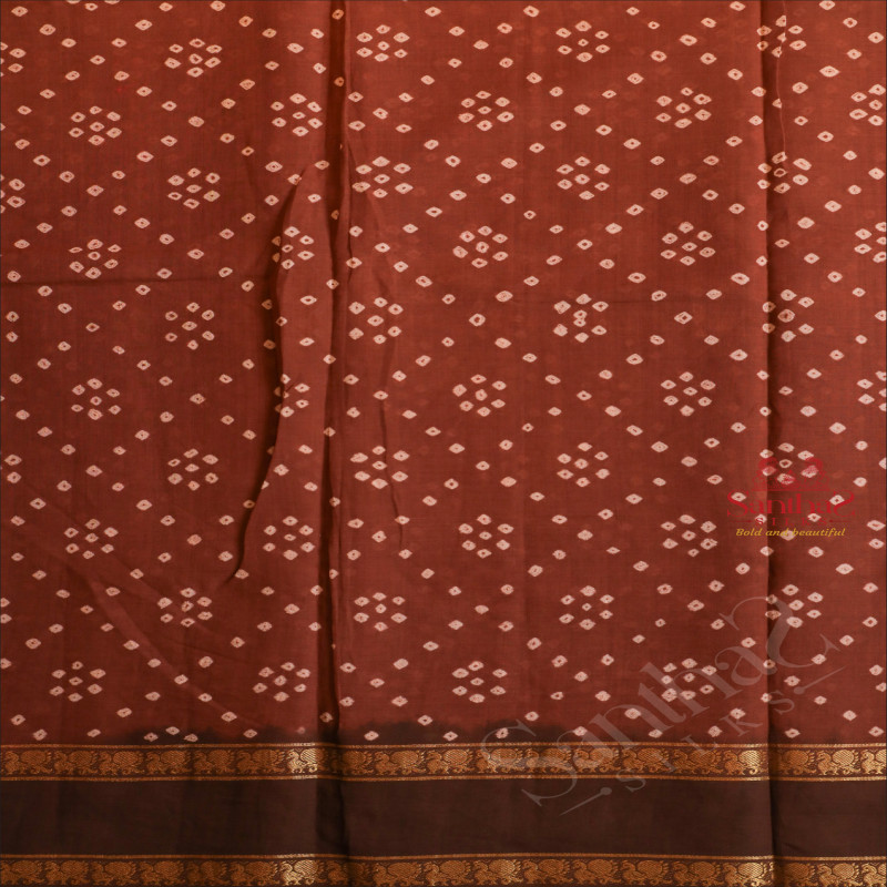 HAND KNOTTED PURE SUNGUDI COTTON SAREE IN BROWN COLOUR