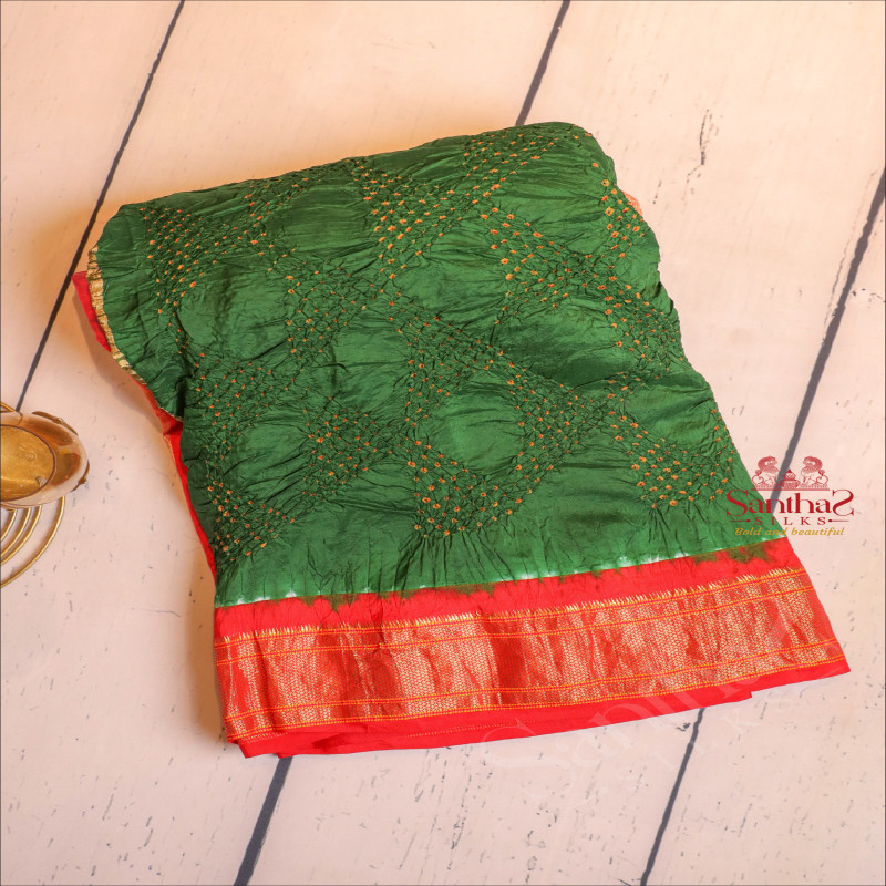  BANDHANI SAREE IN GREEN COLOUR