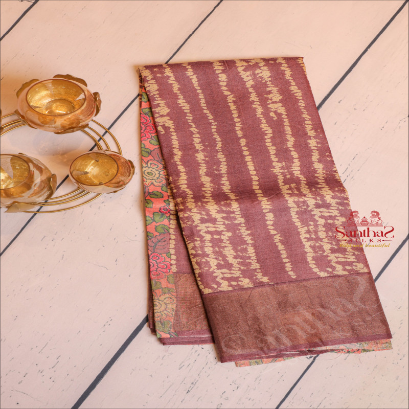  TUSSAR SAREE IN PURPLE WITH CREAM COLOUR LINES