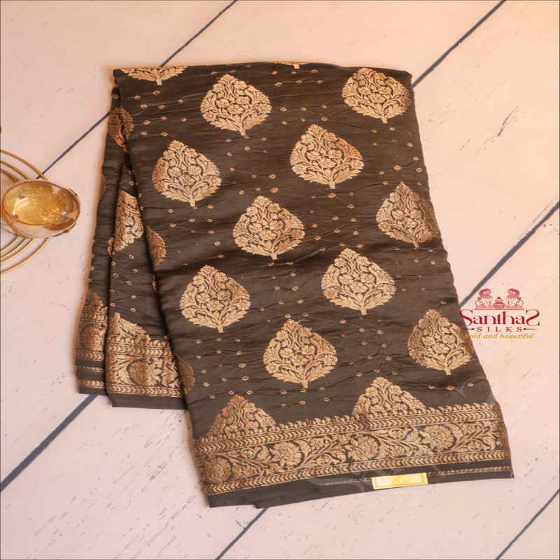  DUPION SAREE IN BLACK COLOUR
