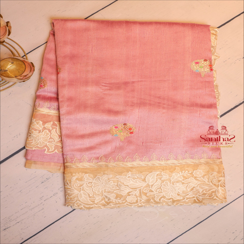 TUSSAR SAREE IN PASTEL PINK 