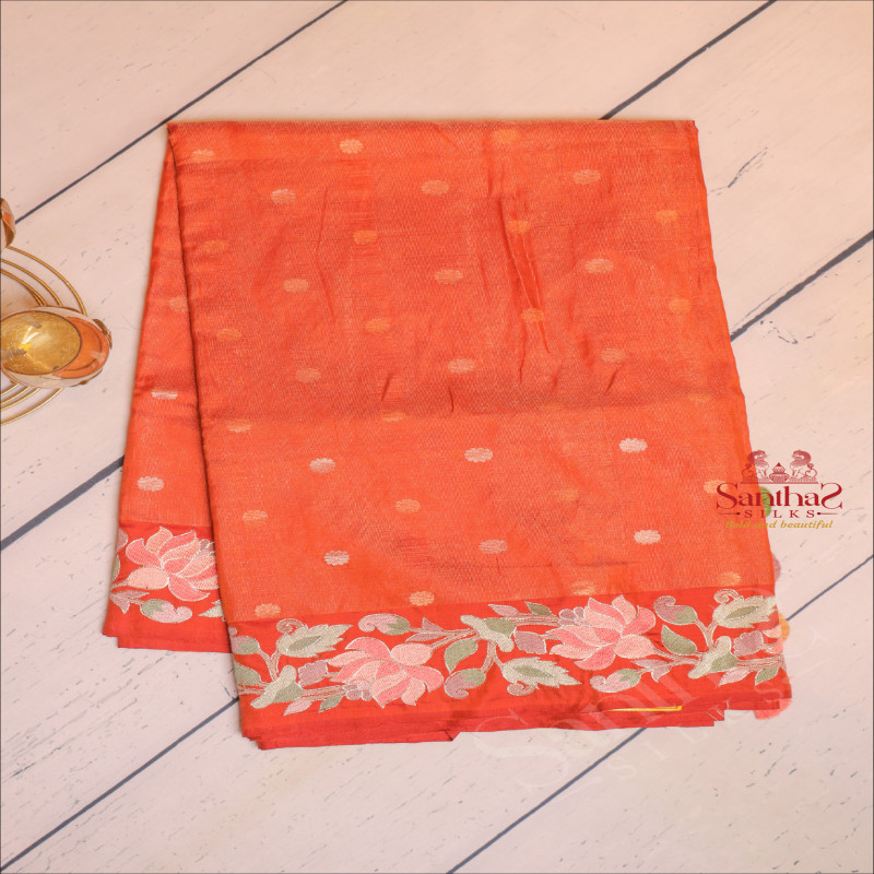 TISSUE BANARAS SAREE IN RUST ORANGE COLOUR 