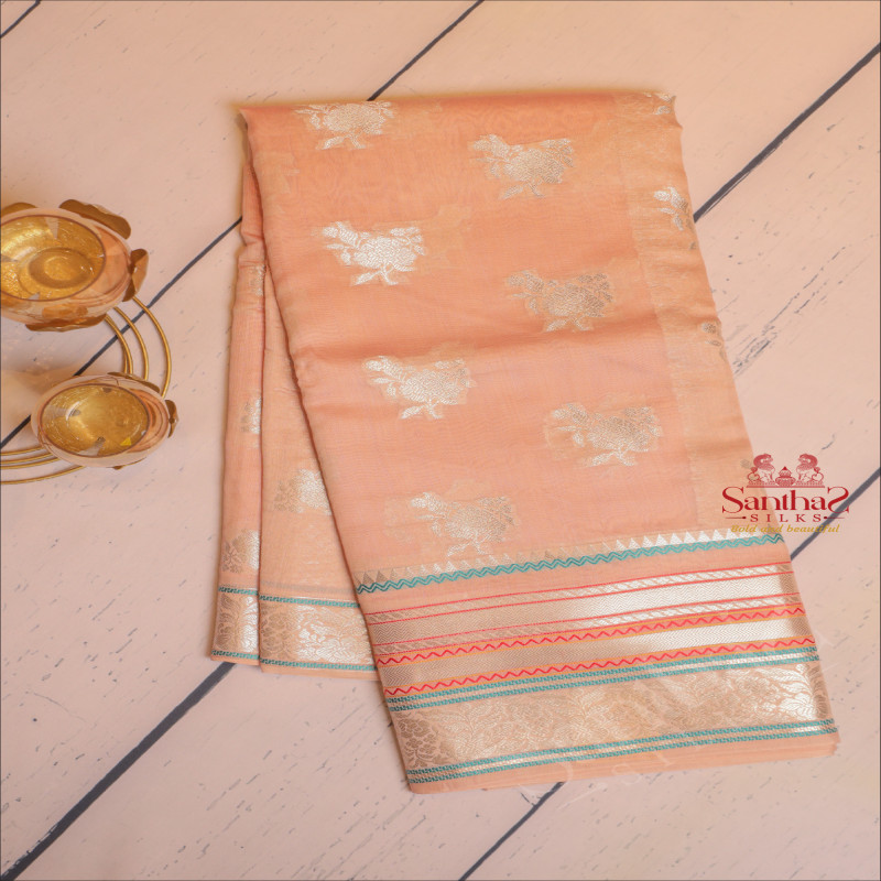 BANARAS COTTON SAREE IN PEACH COLOUR 