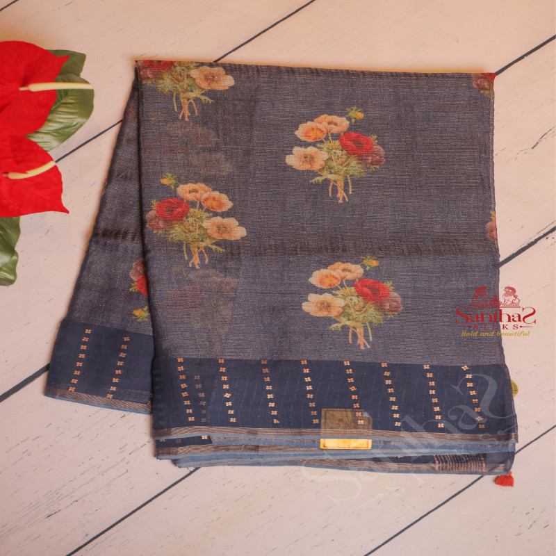  ORGANZA TISSUE SAREE IN NAVY BLUE COLOUR