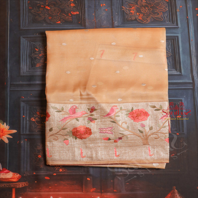  ORGANZA TISSUE SAREE IN METALIC ROSEGOLD COLOUR