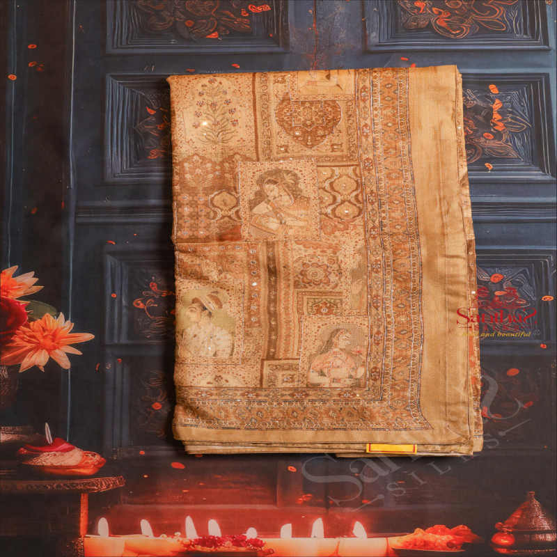 TUSSAR SAREE WITH HAND WORK IN SANDAL COLOUR 