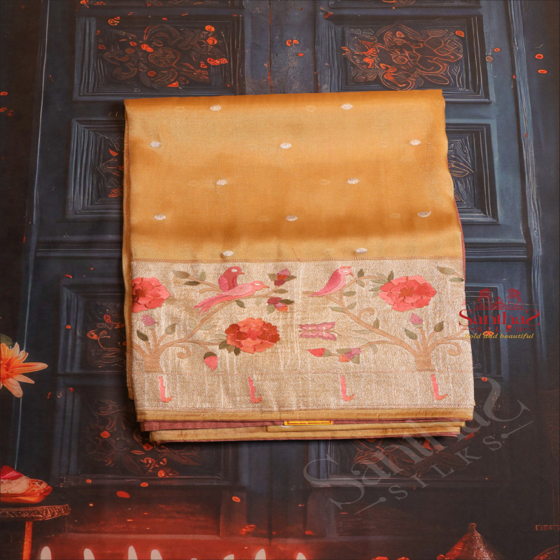  ORGANZA TISSUE SAREE IN METALIC GOLD COLOUR