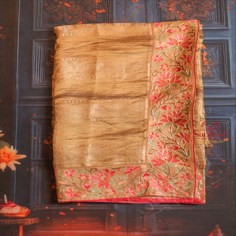  ORGANZA TISSUE SAREE IN METALIC COPPER COLOUR