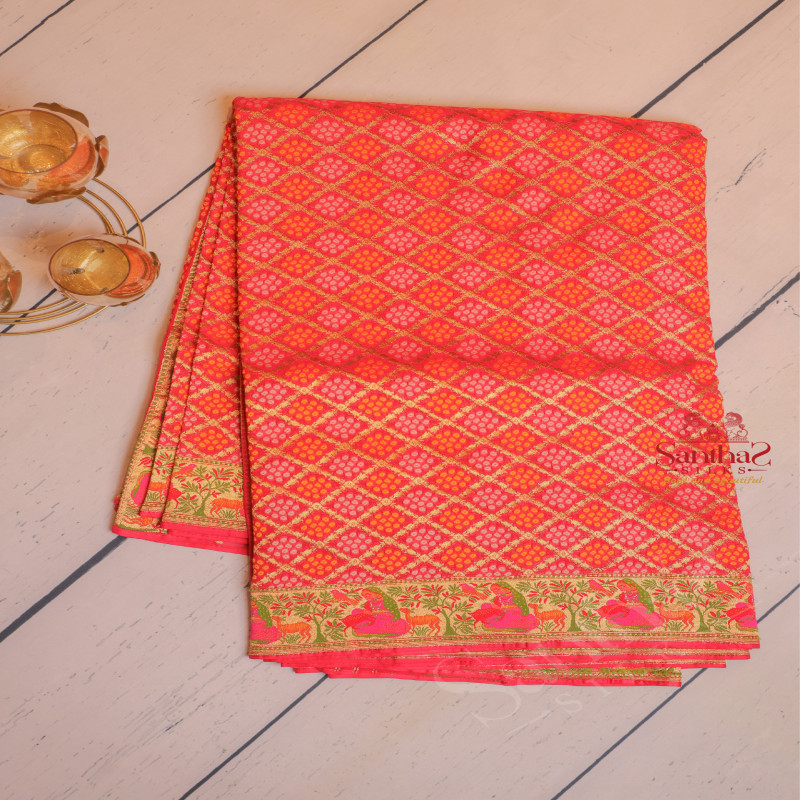  GEORGETTE MATERIAL IN BANDHINI PATTERN SAREE IN RANI PINK COLOUR