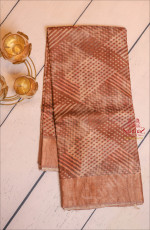  TUSSAR SAREE IN BROWN COLOUR WITH COPPER ZARI BORDER WITH SELF BLOUSE