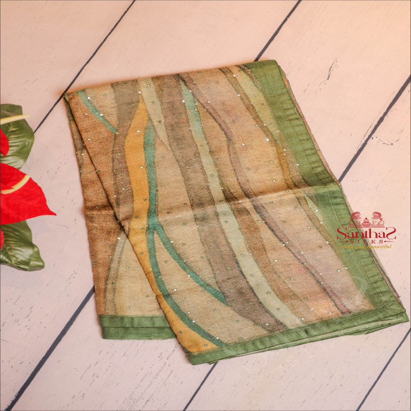  TUSSAR SAREE IN MULTI GREEN COLOUR