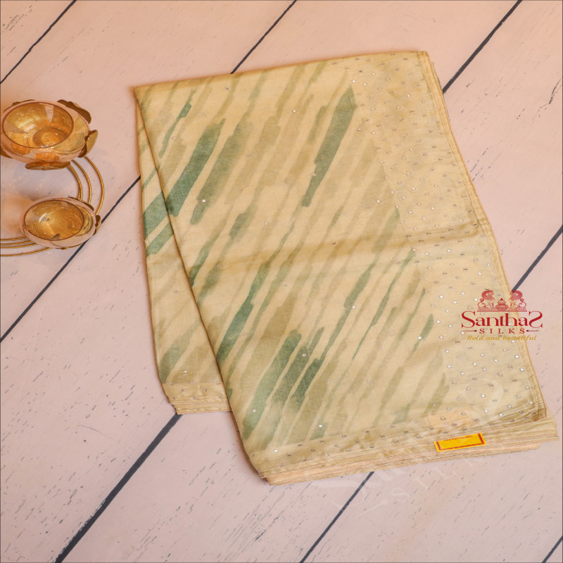  TUSSAR SAREE WITH DIGITAL EMBORIDERY WORK IN PASTEL GREEN COLOUR