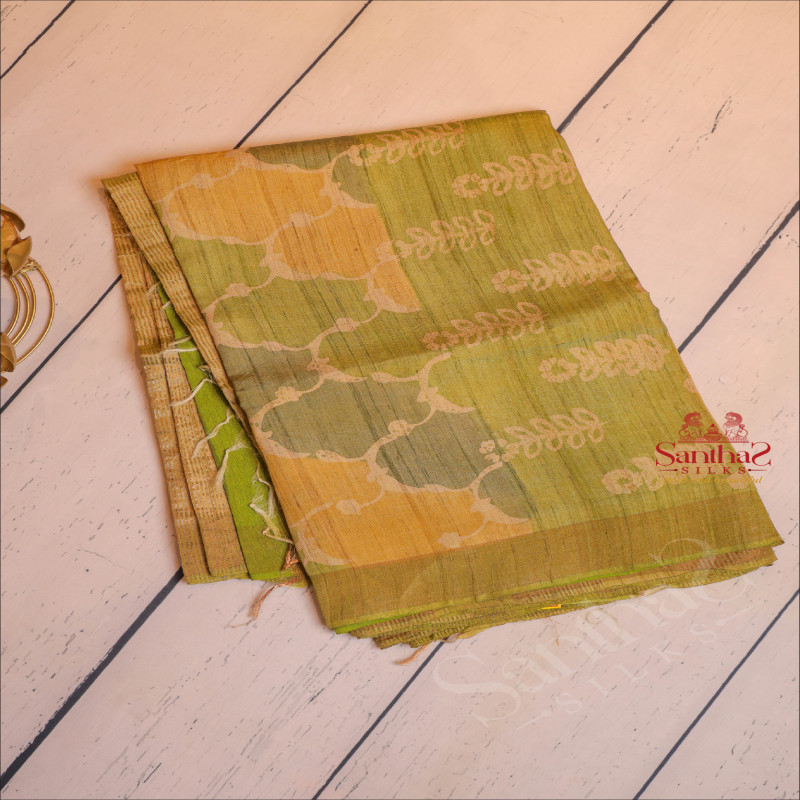  TUSSAR SAREE WITH DIGITAL PRINT IN GREEN COLOUR