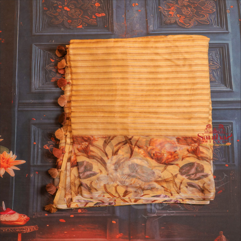  ORGANZA SAREE WITH DIGITAL PRINT IN SANDAL COLOUR