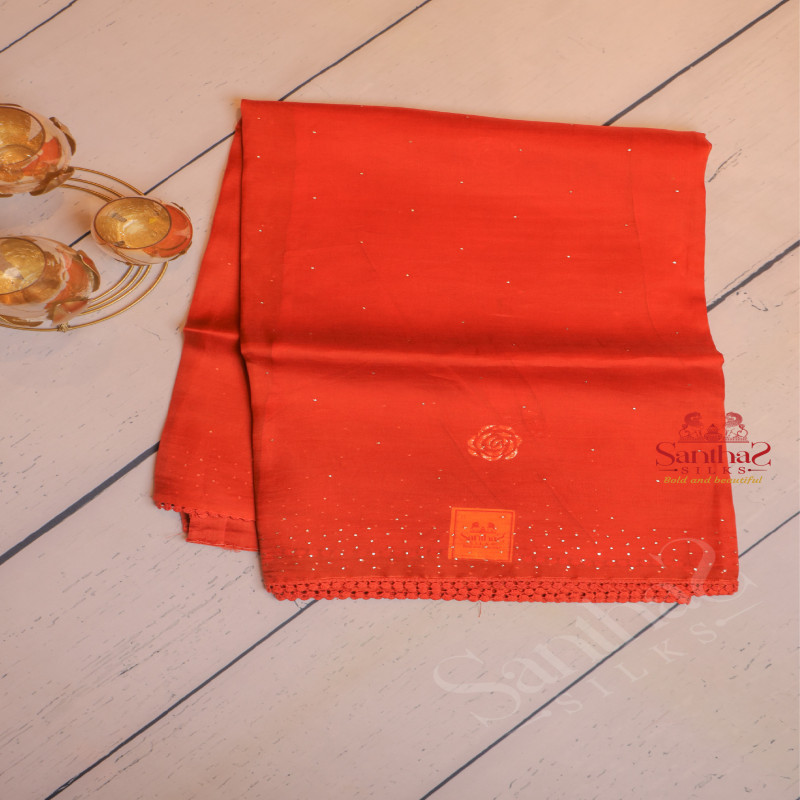  ORGANZA SAREE IN BRICK RED COLOUR