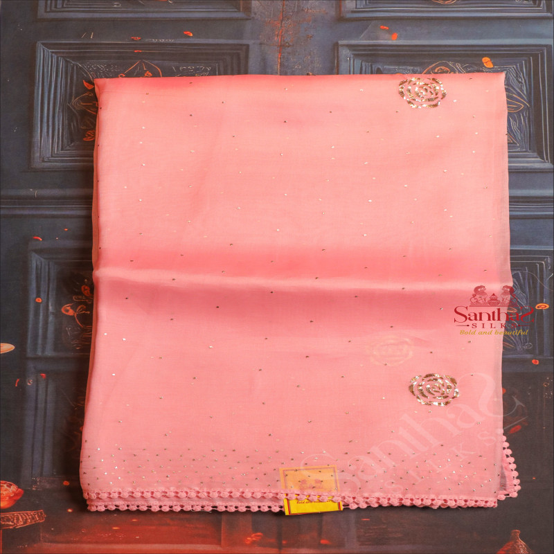 ORGANZA SAREE IN PINK COLOUR 