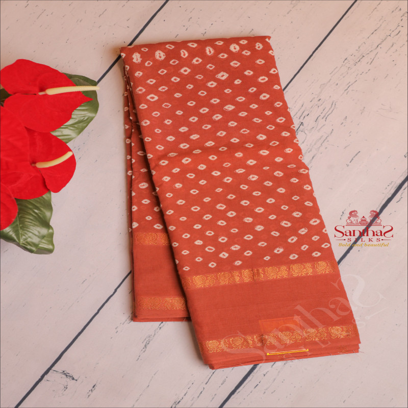  SUNGUDI SAREES HAND KNOTTED BUTTA IN SIENNA BROWN COLOUR WITH SELF BLOUSE