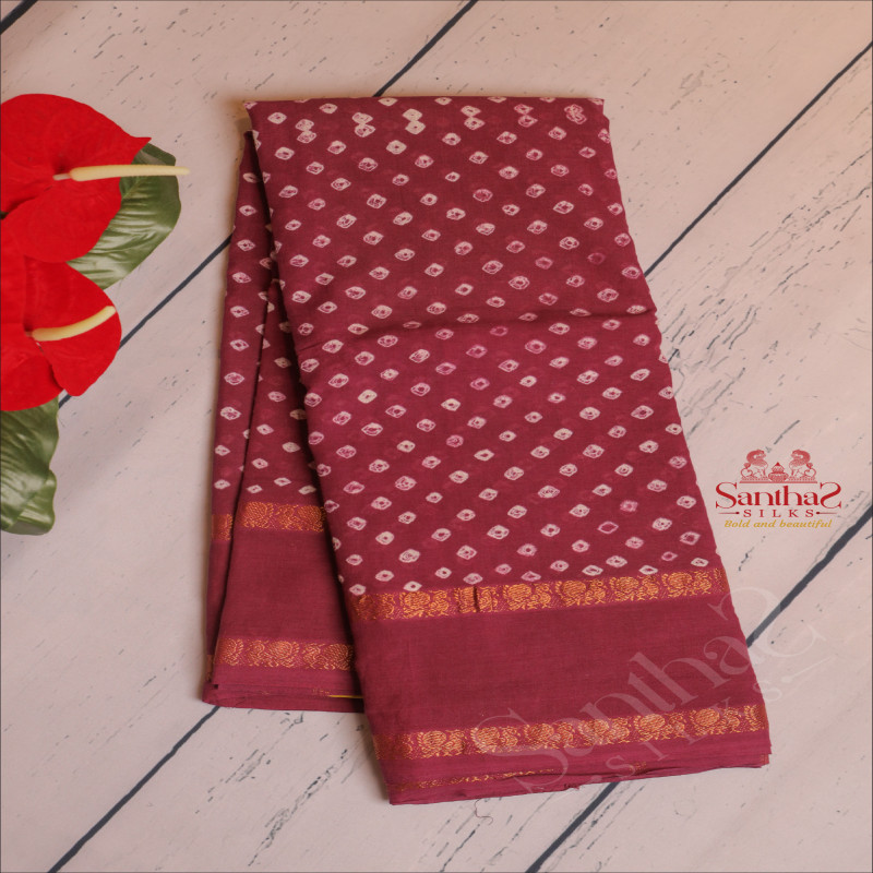  SUNGUDI SAREE WITH HAND KNOTTED BUTTA IN DARK PINK COLOUR 