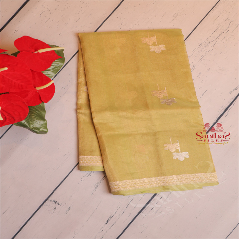  KHATAN SILK SAREE WITH ZARI MOTIF AND BORDER IN PISTHA GREEN COLOUR 