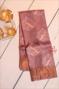dark-purple-colour-tussar-saree-with-printed-floral-motif-with-self-blouse
