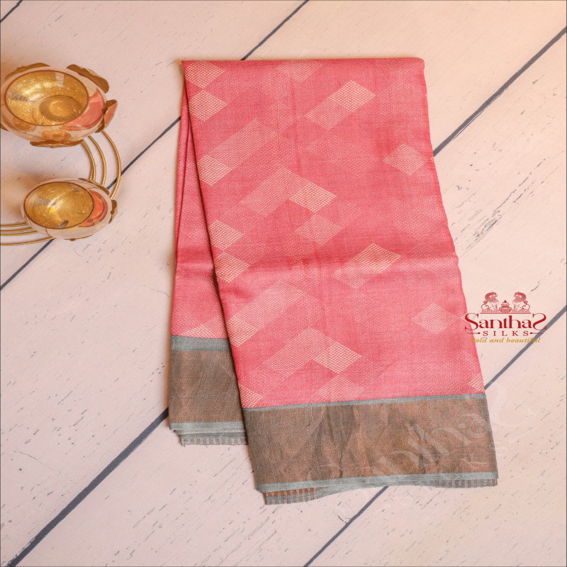  TUSSAR SAREE IN PINK COLOUR