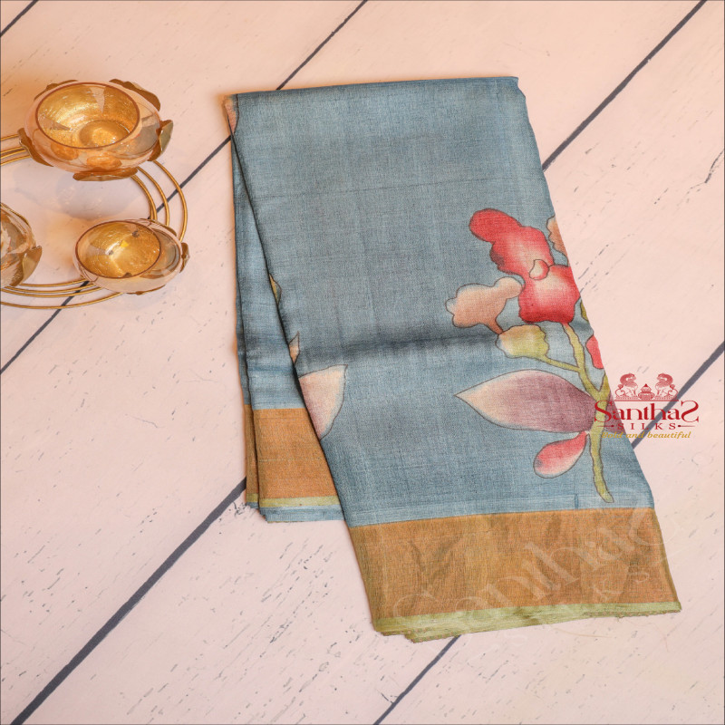  TUSSAR SAREE IN TEAL BLUE COLOUR