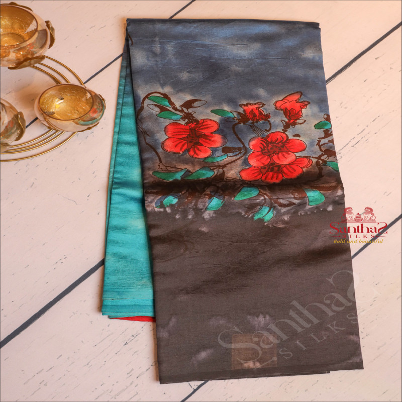  TUSSAR SAREE IN PEACOCK BLUE COLOUR