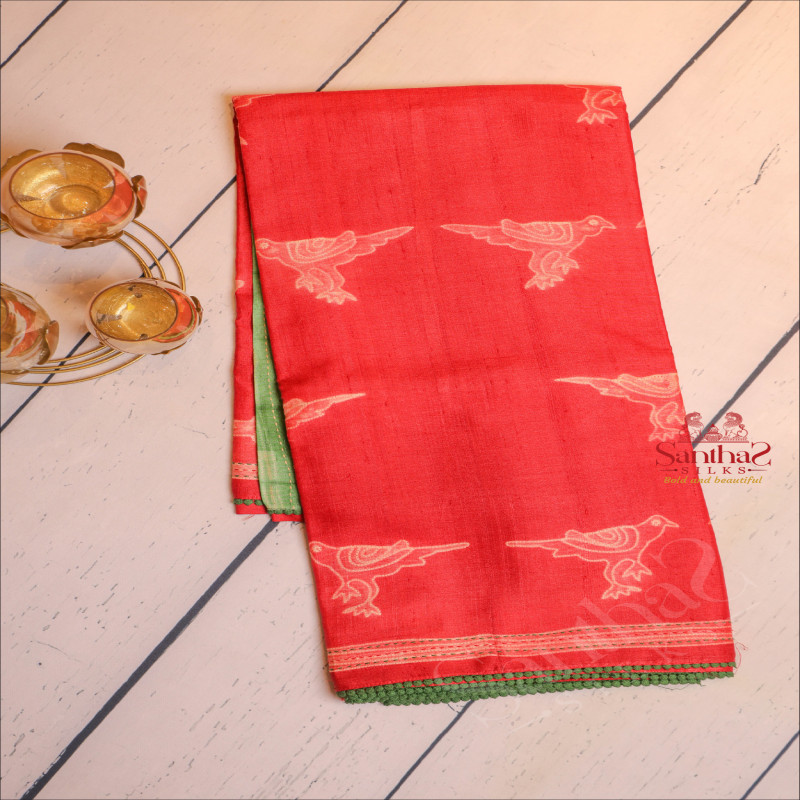  TUSSAR SAREE IN DARK RED COLOUR