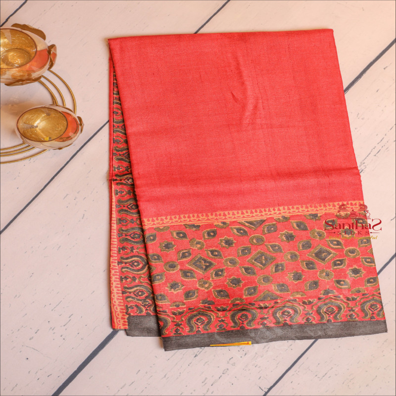  TUSSAR SAREE IN RED COLOUR