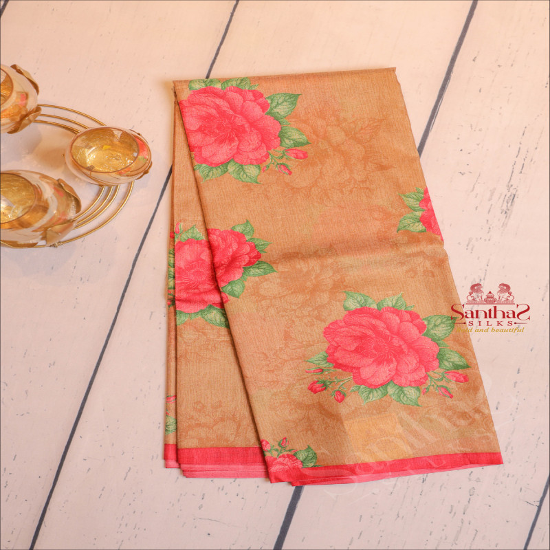  PRINTED SILK SAREE IN BEIGE COLOUR