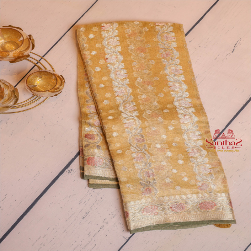  ORGANZA TISSUE IN GOLDISH GREEN COLOUR