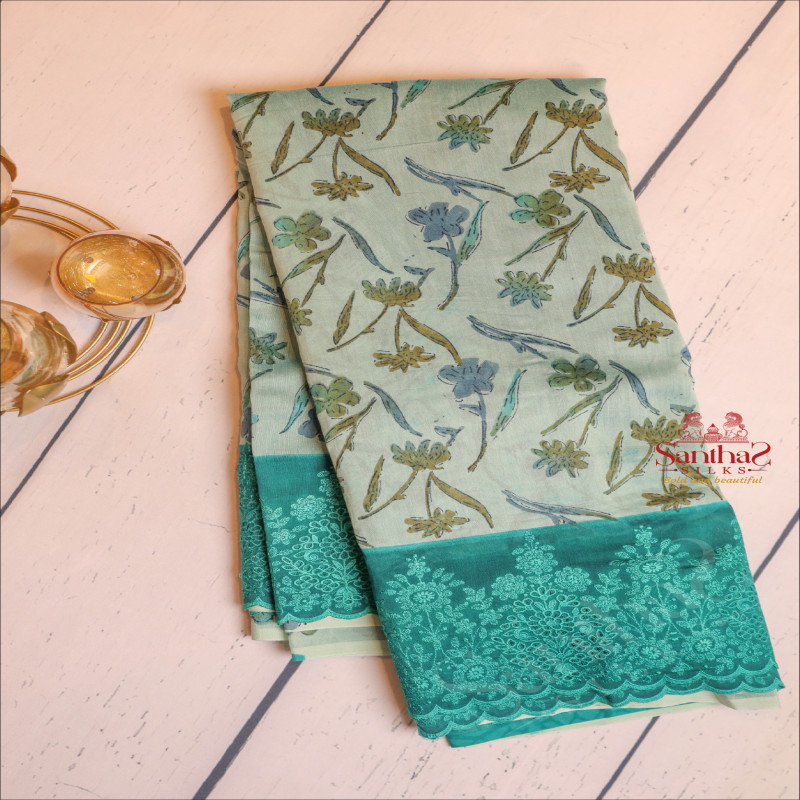 CHANDERI SAREE IN BLUE COLOUR