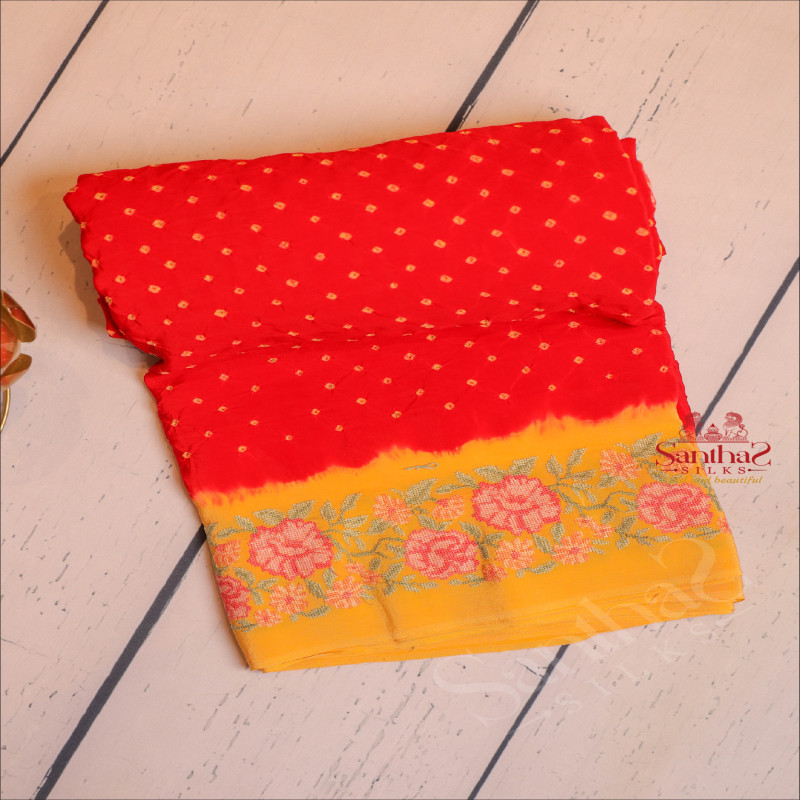 CREPE MATERIAL IN BANDHANI PATTERN SAREE