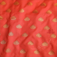 PURE BANARAS SILK SAREE IN PEACH PINK WITH RED COLOUR PALLU & BLOUSE