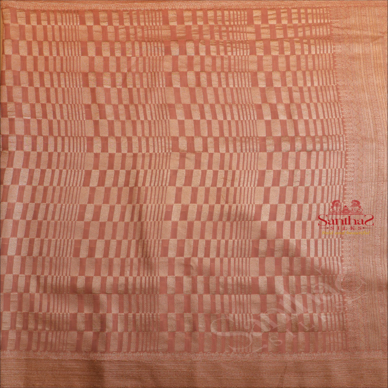 GEORGETTE BANARAS SILK SAREE IN PASTEL FLESH COLOUR WITH SELF COLOUR BLOUSE