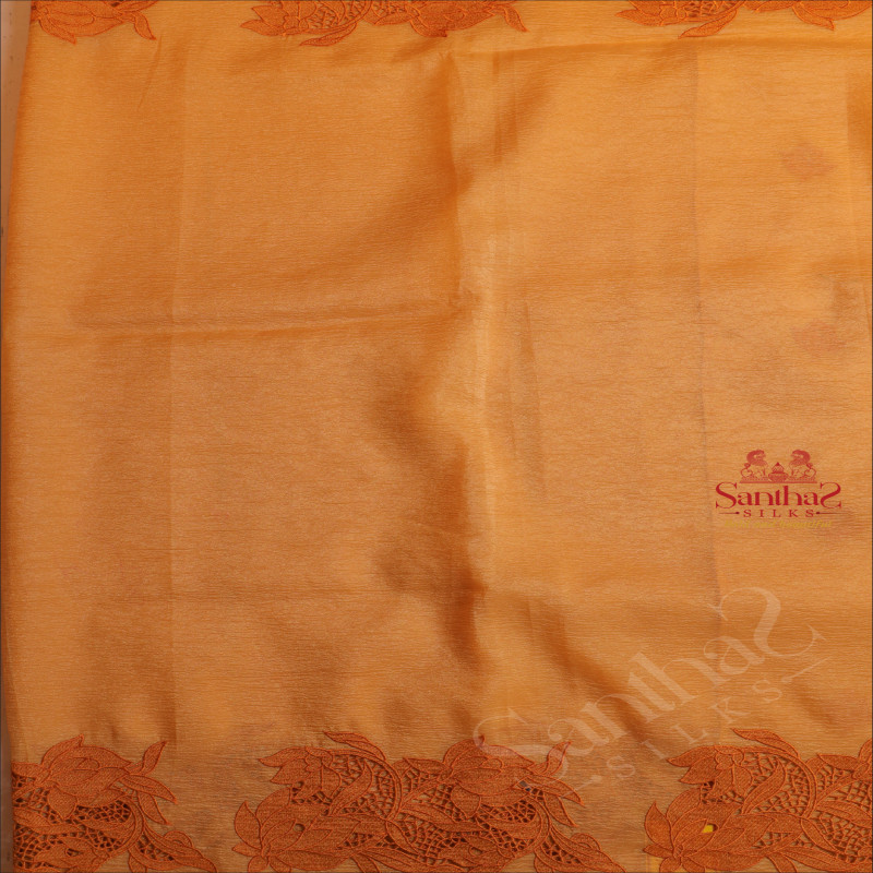 CRUSH MATERIAL SAREE WITH CUT WORK EMBORIDERY IN SANDAL COLOUR
